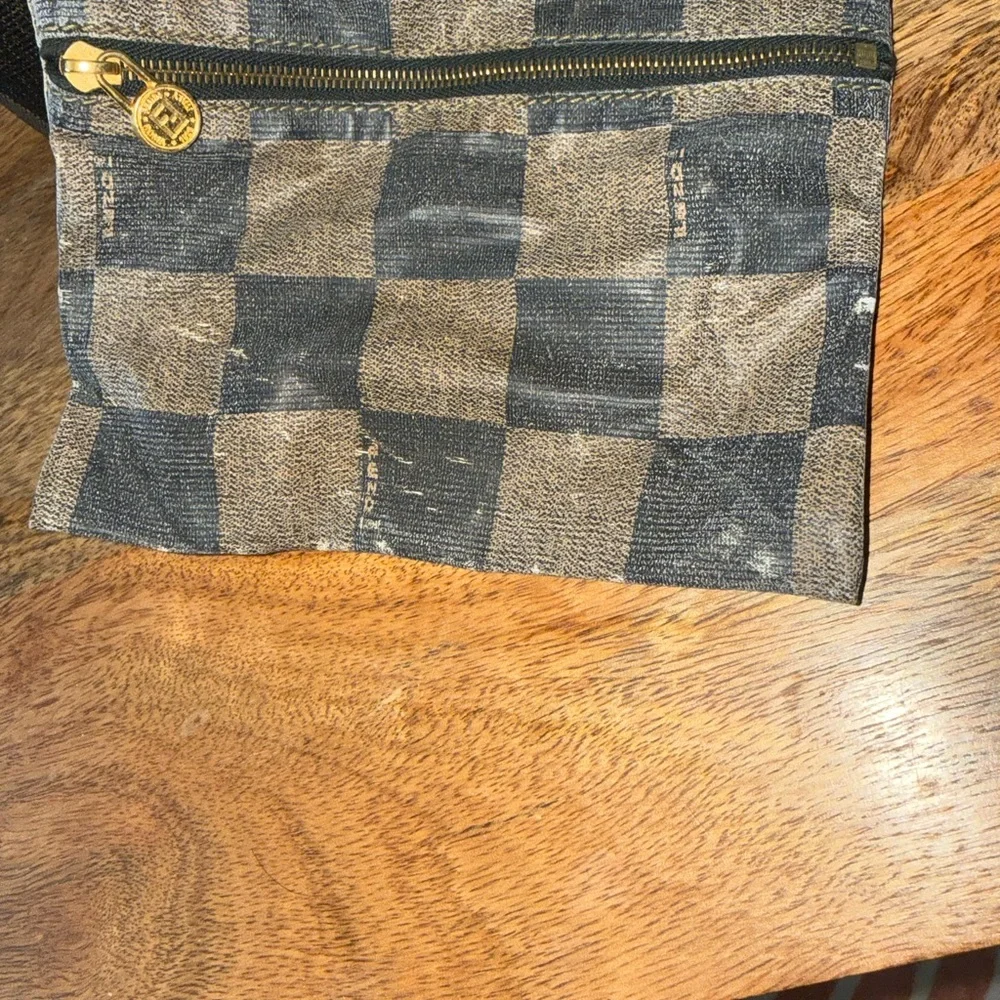 Vintage FENDI Pecan Canvas Shoulder Bag PVC Black Brown Auth
